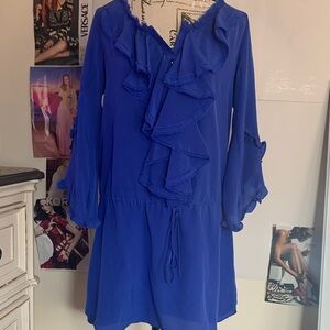 Rebecca TaylorElegant Blue Ruffle Silk Dress.